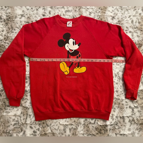 Vintage 80s Disney Mickey Mouse Red Crewneck Jerzees Pullover Sweatshirt - Picture 7 of 8